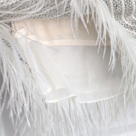 Anthropologie Deletta Feather Trim Boucle Knit Sweater Short Sleeve Lined LP - Picture 12 of 15